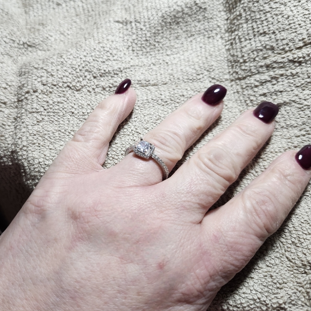 Silver 💍 Ring Cubic Zirconia Halo Ring - Picture 6 of 10